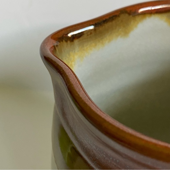Vintage Brown and Tan Stoneware Crock Farmhouse Creamer Signed 6” Syrup Pitcher - Picture 7 of 16